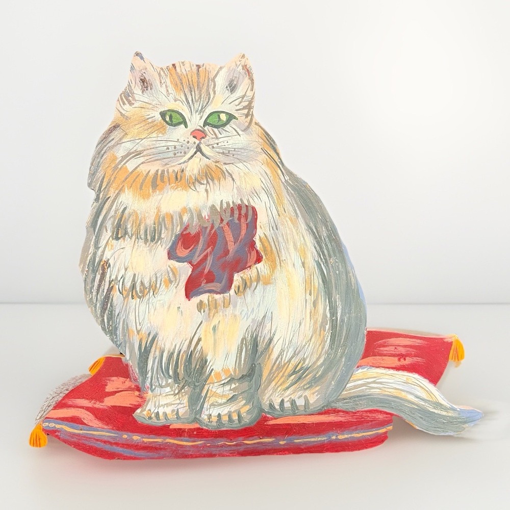 The Strata Group 1990‎ Accessories Hand Painted Wooden Cat Display 14"x 15"